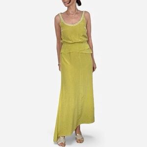 Vena Cava Vintage  Runway Chartreuse Silk  Maxi Dress
